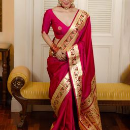 SHOP DROP Women Woven Design Zari Pure Silk Designer Banarasi Saree-image-64