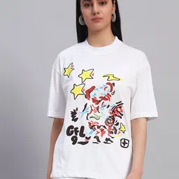 GRIFFEL Women Printed Drop-Shoulder Sleeves Ultralite T-shirt-image-59