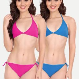 FIMS Pink & Blue Plain Bra Panty Sets - Pack Of 2-image-37