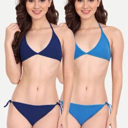FIMS Blue & Navy Plain Bra Panty Sets - Pack Of 2-image-65