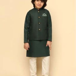 KISAH Kids Green & White Regular Fit Full Sleeves Kurta Set-image-23