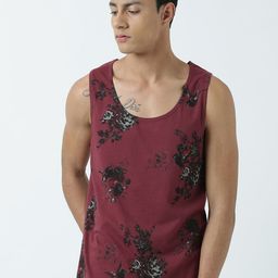 Huetrap Men Burgundy Printed Scoop Neck T-shirt-image-7
