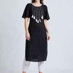 RARE ROOTS Women Black Solid Straight Kurta-image-110