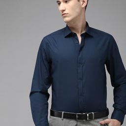 THE BEAR HOUSE Men Navy Blue Slim Fit Formal Shirt-image-5