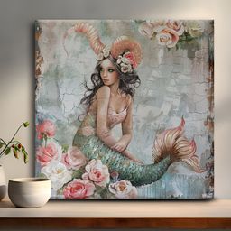 OLIVE TREE Grey & Pink Mermaid Canvas Painting Wall Art-picture-15