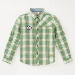Ed-a-Mamma Kids Green & White Checks Full Sleeves Shirt-95