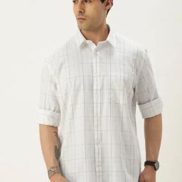 Burnt Umber White Regular Fit Checks Shirt-image-64