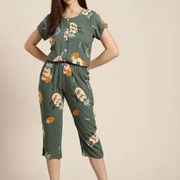 Sweet Dreams Grass Green Printed Night Jumpsuit-image-33