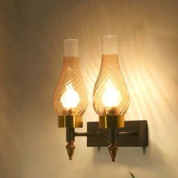 Kapoor E Illuminations Vestry Brass & Black Glass Dual Light Wall Lamp-image-53