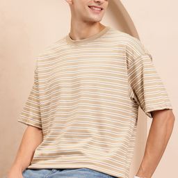 Mast & Harbour Men Striped Oversized T-shirt-image-73