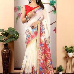 nouk Women Kalamkari Linen BlendSaree-image-92