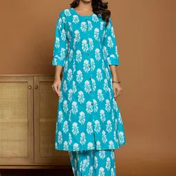 ADAA JAIPUR Women Floral Printed Regular Pure Cotton Kurta with Trousers-image-13