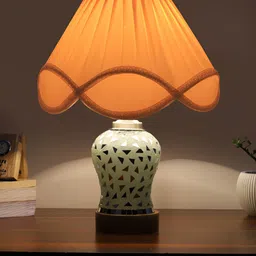 Aura Off White Frustum Shaped Wooden Table Lamp-picture-58