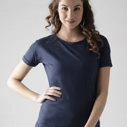 Style Quotient by noi Women Navy Blue Solid Round Neck T-shirt-99