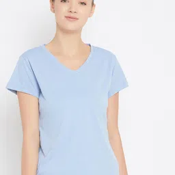 JUMP USA Women Blue Solid V-Neck T-shirt-picture-12