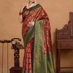 Mimosa Maroon Woven Saree With Unstitched Blouse-image-25