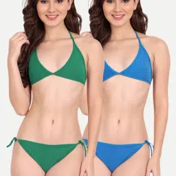 FIMS Blue & Green Plain Bra Panty Sets - Pack Of 2-image-63