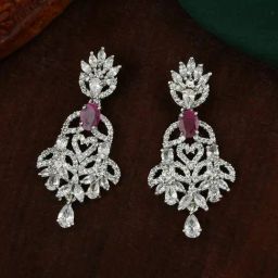 Estele Rhodium-Plated CZ Sparkling Dangler Earrings-3
