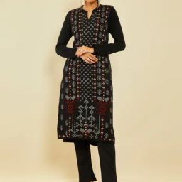 Soch Black Acrylic Ethnic Motifs Pattern Winter Straight Kurta with Pocket-image-96