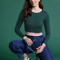 DressBerry Contrast Tipping Acrylic Crop Pullover-image-26