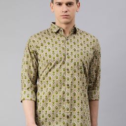 MILLENNIAL MEN Men Beige & Olive Green Regular Fit Printed Casual Shirt-image-32