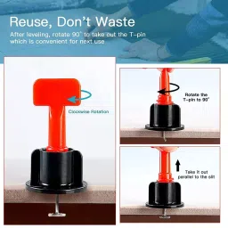TileMaster 100 Pcs Reusable Adjustable Tile Leveling System Kit with 1 Special Wrench Non-Magnetic Durable Plastic Black & Red 1.22 cm Length, TM-160 image 3