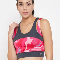 Clovia Pink Printed Non-Wired Full Coverage Lightly Padded Workout Bra BR2159P22XXL-50