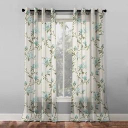 SPACES DRAPE STORY Elegent Floral Turquoise Green & White Polyester 7 ft Door Curtains - Set of 2-1
