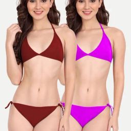 FIMS Purple & Maroon Plain Bra Panty Sets - Pack Of 2-image-24