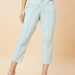 Globus Mint Green Cotton Mid Rise Cropped Boyfriend Jeans-image-93