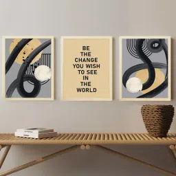 Art Street Beige & Grey Motivational Quotes Be The Change You Wish Art Prints - Set of 3-picture-6