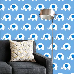 ArtzFolio Printed UV-Resistant Anti-Bacterial BlueWhite Elephants Peel & Stick Wallpaper-image-68
