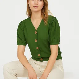 sollobell Women V Neck Puff Sleeve Chiffon Top-picture-36