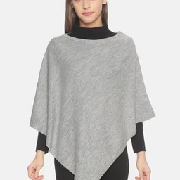513 Women Grey Melange Solid Poncho Sweater-picture-25
