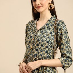 Anouk Women Teal Green Ethnic Motifs Printed Kurta-image-15