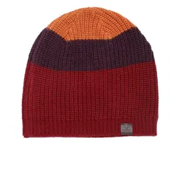 WROGN Unisex Red & Brown Colourblocked Beanie-image-4