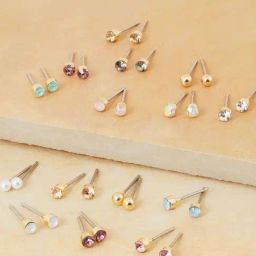 Accessorize London Women's Multicolored Multicolored Stone Stud Earrings- Set of 15-image-36
