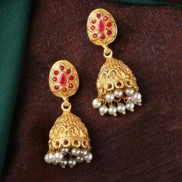 Estele Gold-Plated Stunning Floral Design Pearls Jhumki Earrings-34