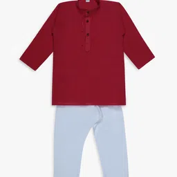 Superminis Boys Maroon & White Solid Kurta with Pyjamas-52