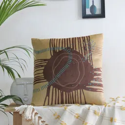 Mid July Home Beige & Brown Abstract Printed Velvet Square Cushion Cover-4