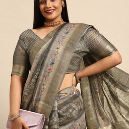 Sztori Floral Zari Silk Cotton Banarasi Saree-46