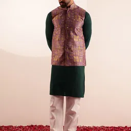 SOJANYA Men Ethnic Motifs Embroidered Pure Cotton Kurta With Pyjamas-11