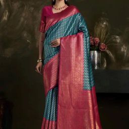 Mimosa Blue Woven Saree With Unstitched Blouse-picture-39