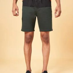 Ajile by Pantaloons Olive & Black Cotton Slim Fit Colour Block Shorts-picture-14