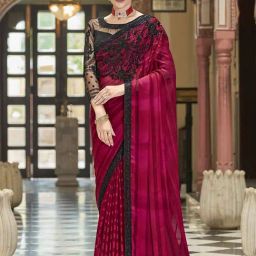 Satrani Red Embellished Saree With Unstitched Blouse-image-44