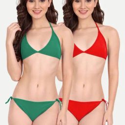 FIMS Red & Green Plain Bra Panty Sets - Pack Of 2-image-82