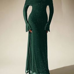 bebe Green Embellished Off-Shoulder Ruched Bell Sleeve Maxi Dress-image-8
