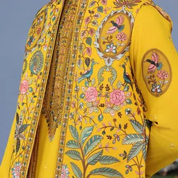 KALPRAAG Men Floral Embroidered Regular Sequinned Kurta with Trousers & With Dupatta image 2
