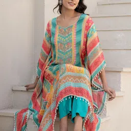 Chhabra 555 Embellished & Printed Kaftan Tunic & Trousers Co-Ord Set image 2