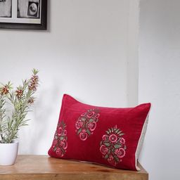 BLANC9 Red & Pink Set of Single Embroidered Rectangle Cushion Covers-34
